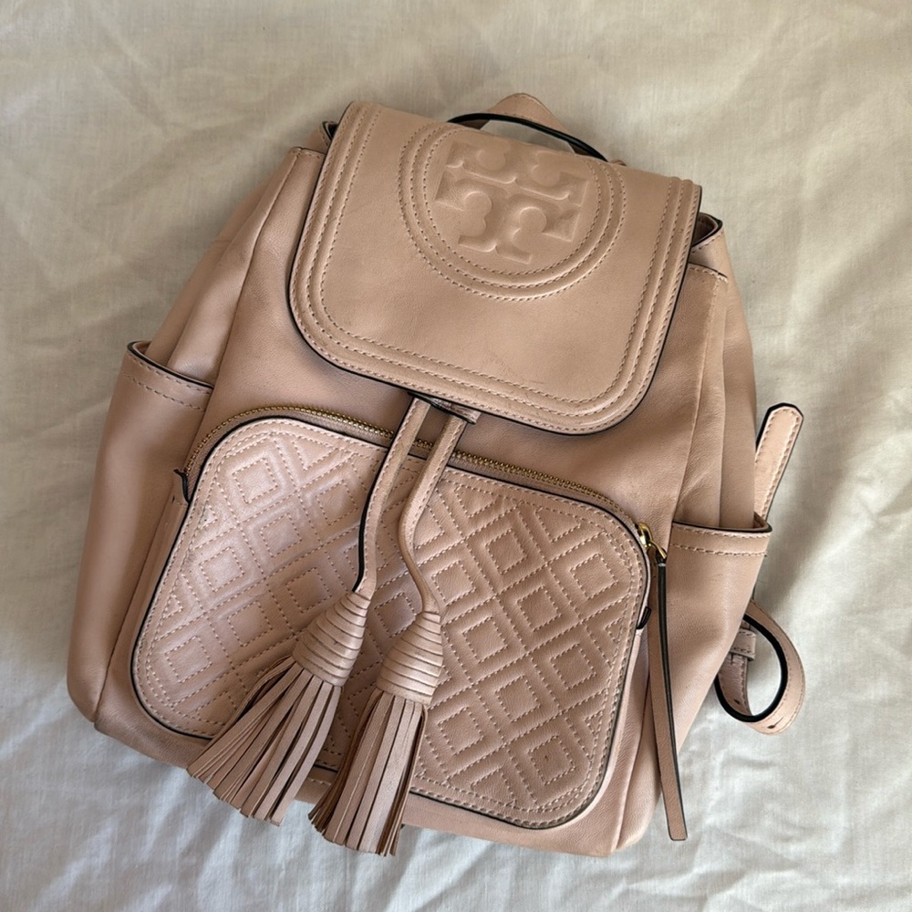 TORY BURCH Fleming Backpack Front Zip Pocket SHELL PINK - Picture 2 of 8